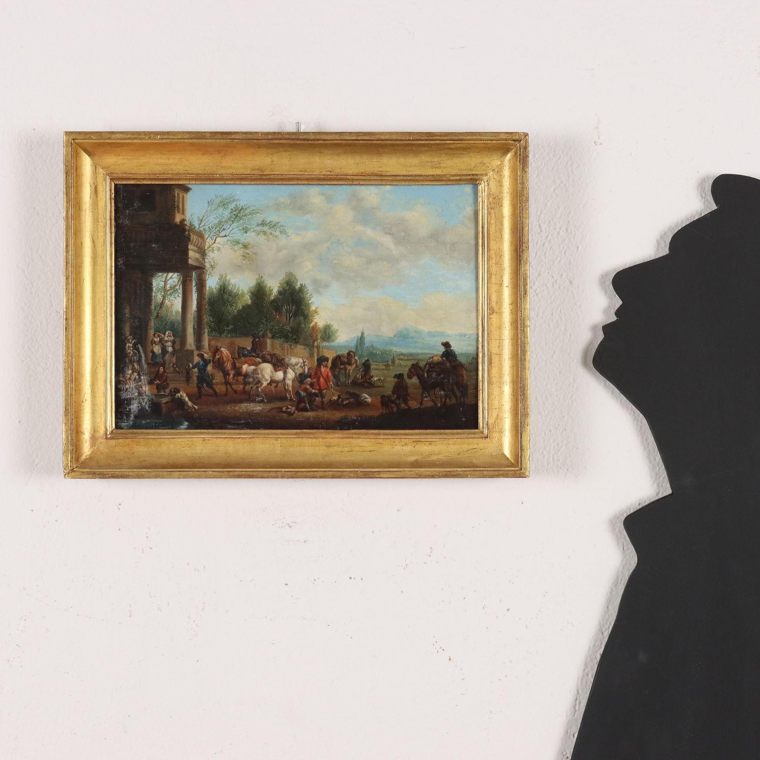 Dipinto con Scena di Genere, Il ritorno dalla Caccia, XVIII sec. - Painting by Unknown