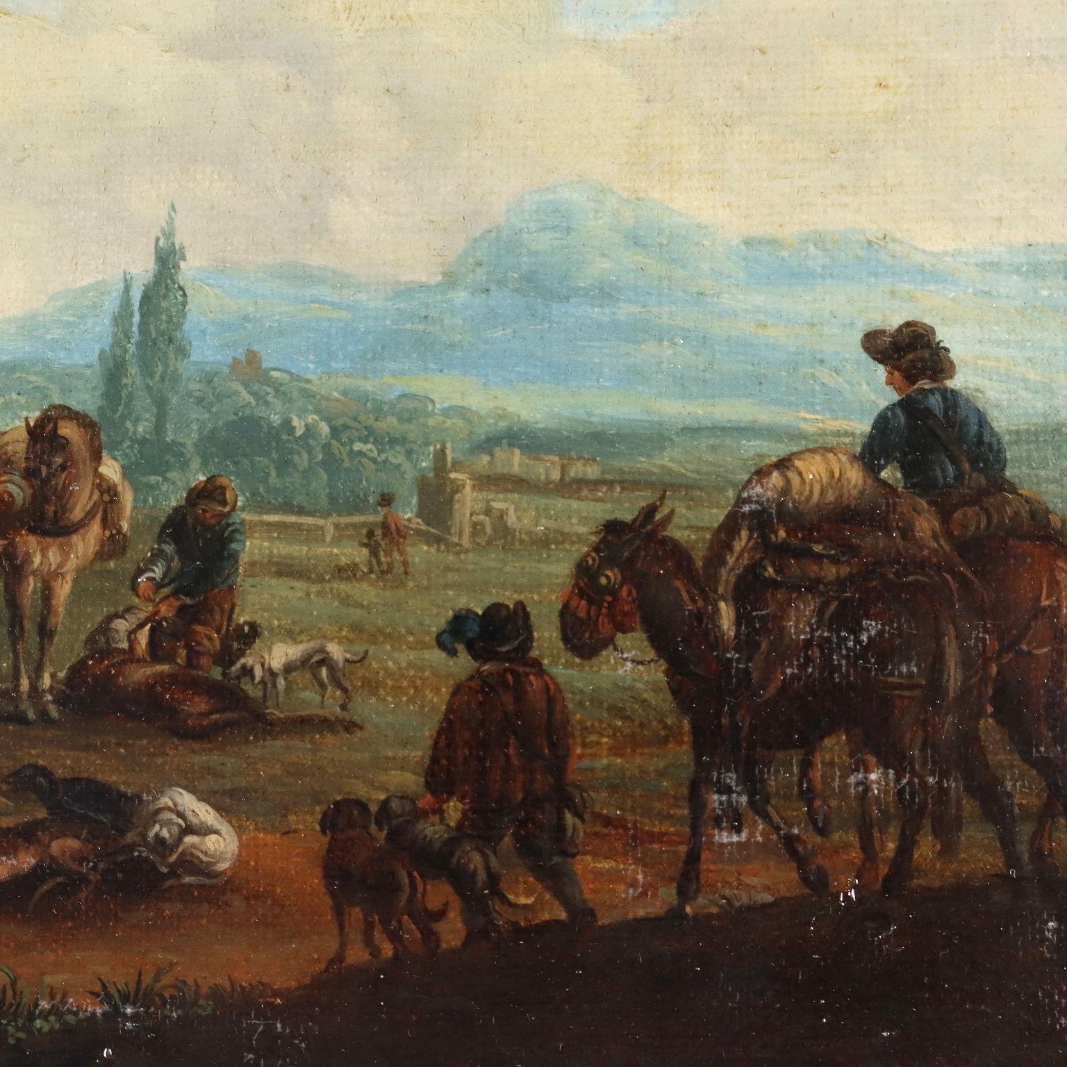Dipinto con Scena di Genere, Il ritorno dalla Caccia, XVIII sec. - Other Art Style Painting by Unknown