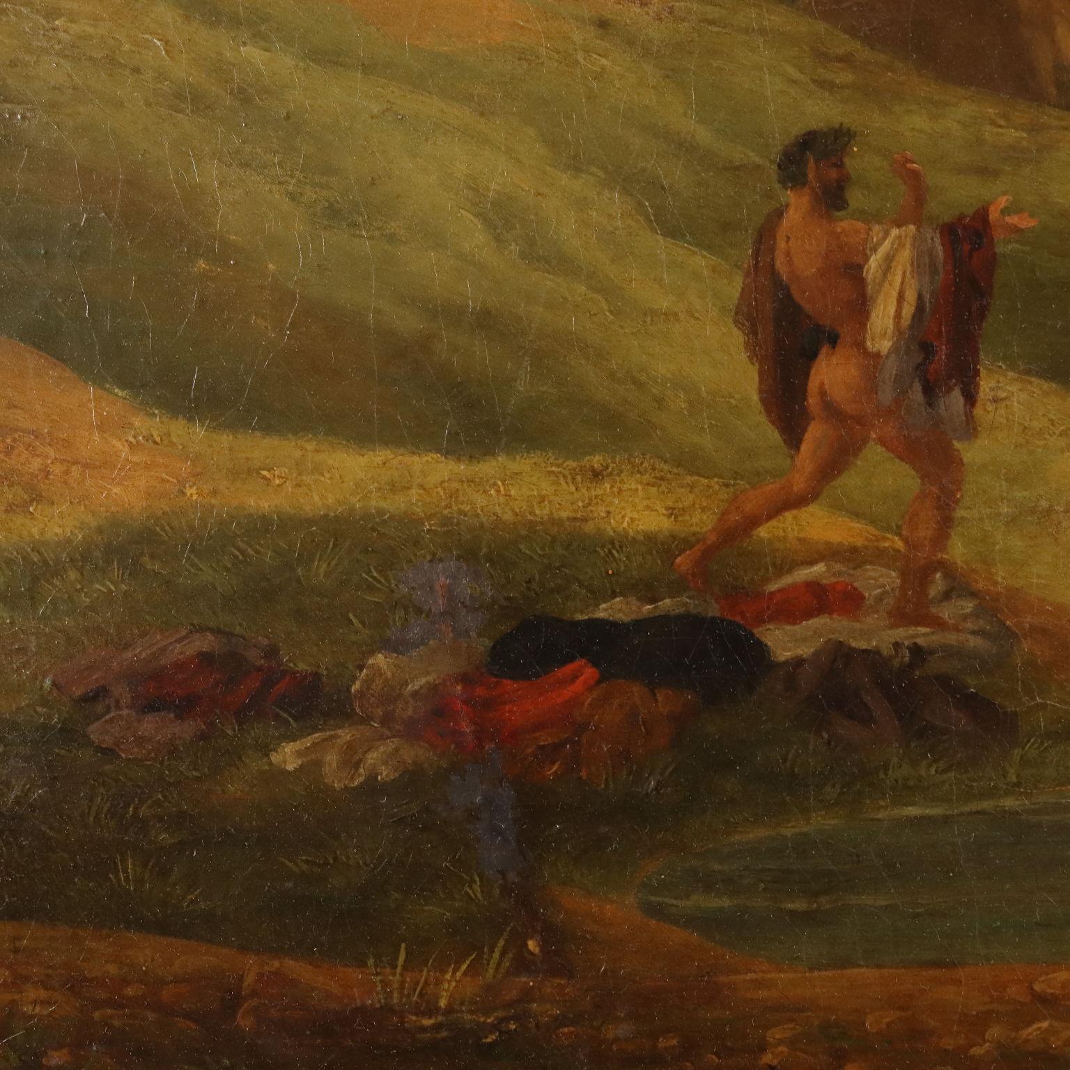 Dipinto con Scena di Ninfe e Satiri al Bagno XIX secolo For Sale 2