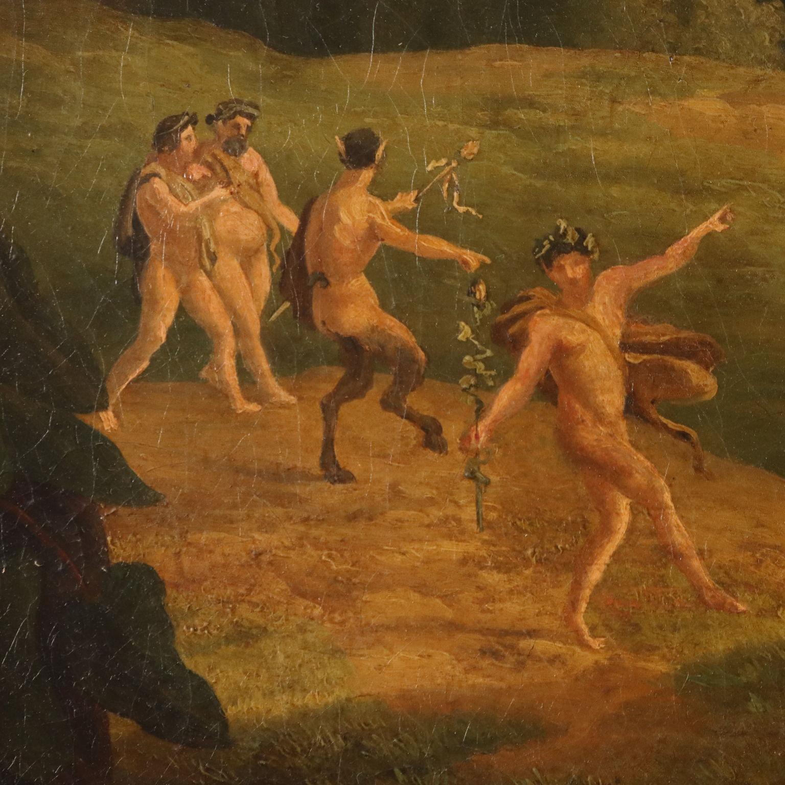 Peinture avec scène de nymphes et de satyres au bain 19e siècle en vente 4