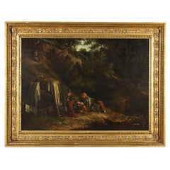Peinture avec scène de halte dans les bois, années 1800