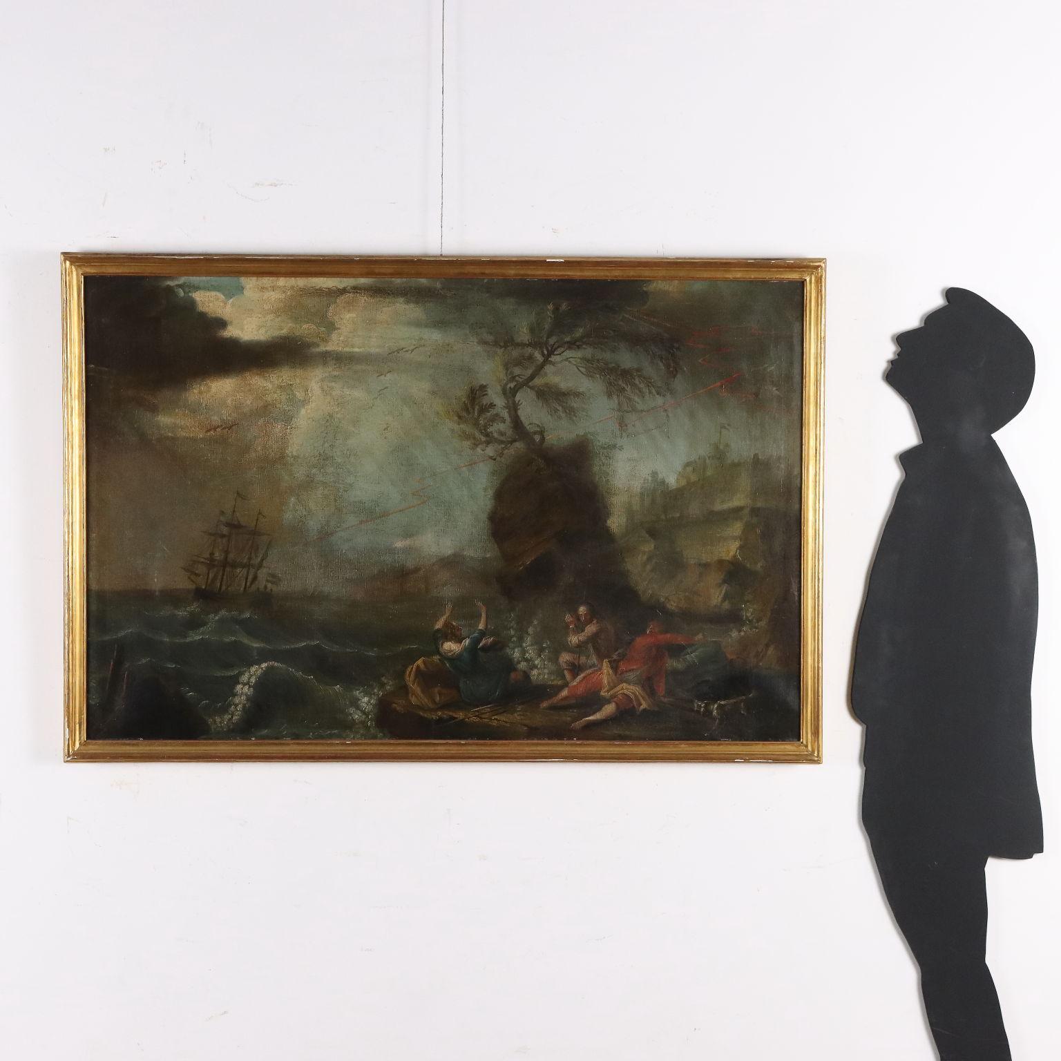 Peinture avec une scène de tempête seconde moitié du 18e siècle - Painting de Unknown