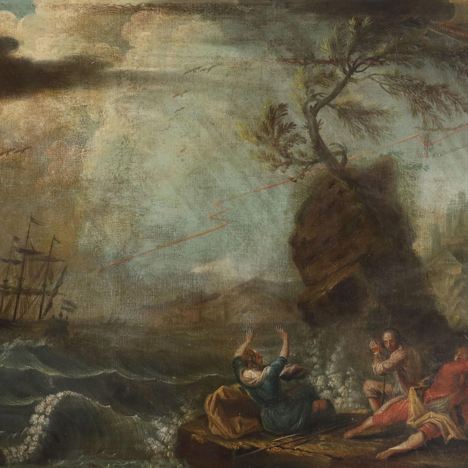 Peinture avec une scène de tempête seconde moitié du 18e siècle - Autres styles artistiques Painting par Unknown