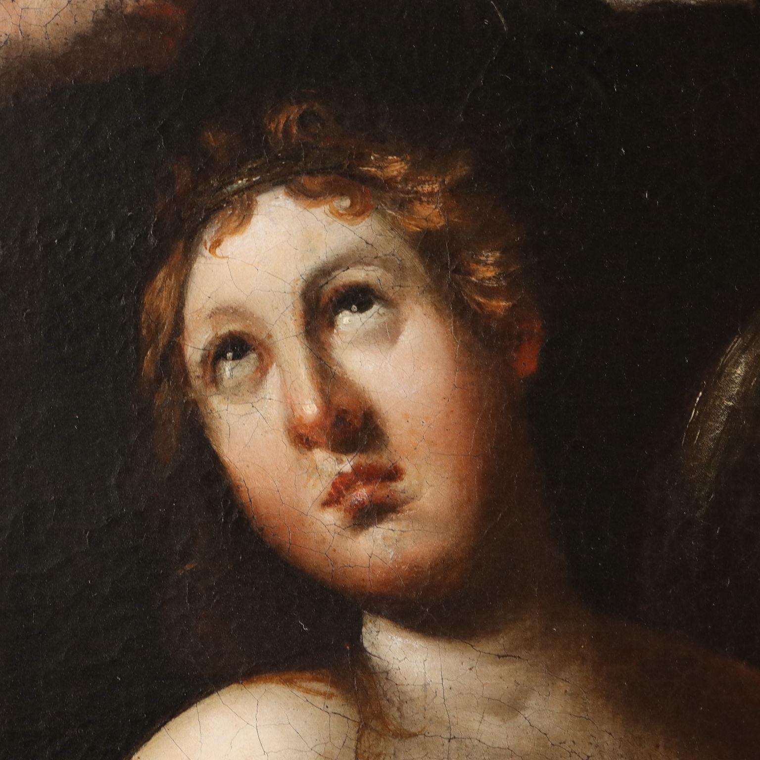 Pintura con escena mitológica Amor y Psique Siglo XVIII - Figurative Painting Brown de Unknown