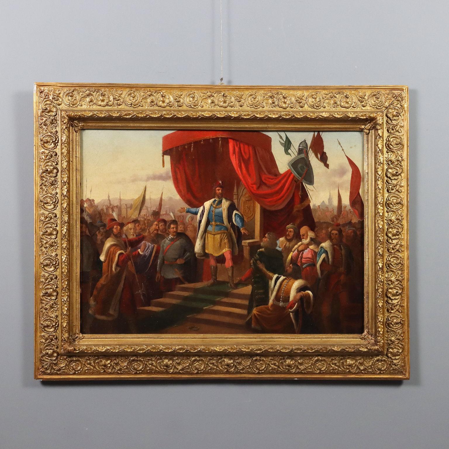 Painting with Historical Subject Oil on canvas. Central European school of the mid-19th century.