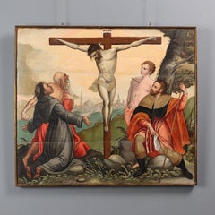 Painted Christ Crucified with Saints oil on panel 16th century