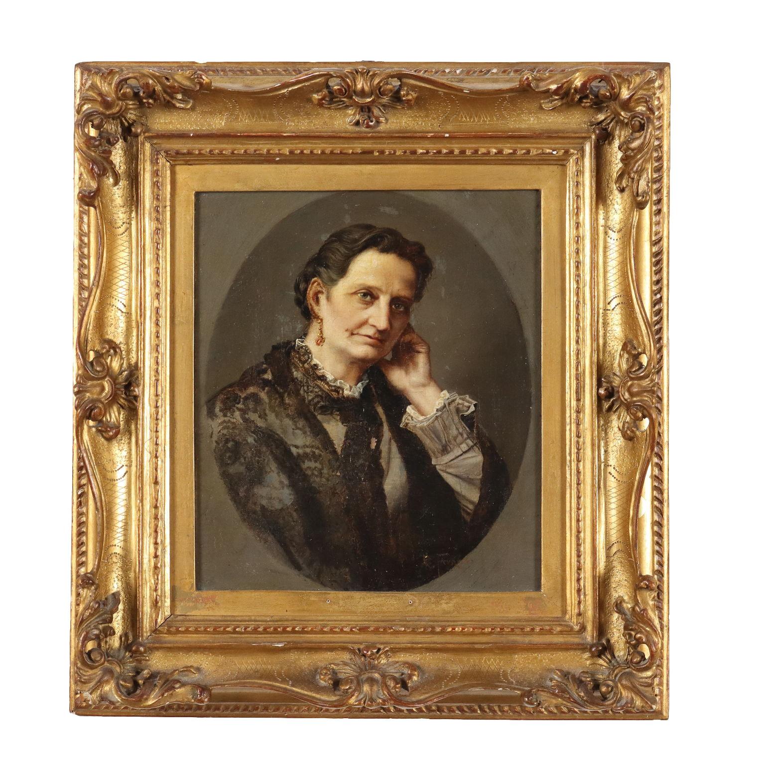Unknown Portrait Painting - Dipinto di Giacomo Favretto, Ritratto muliebre, XIX sec