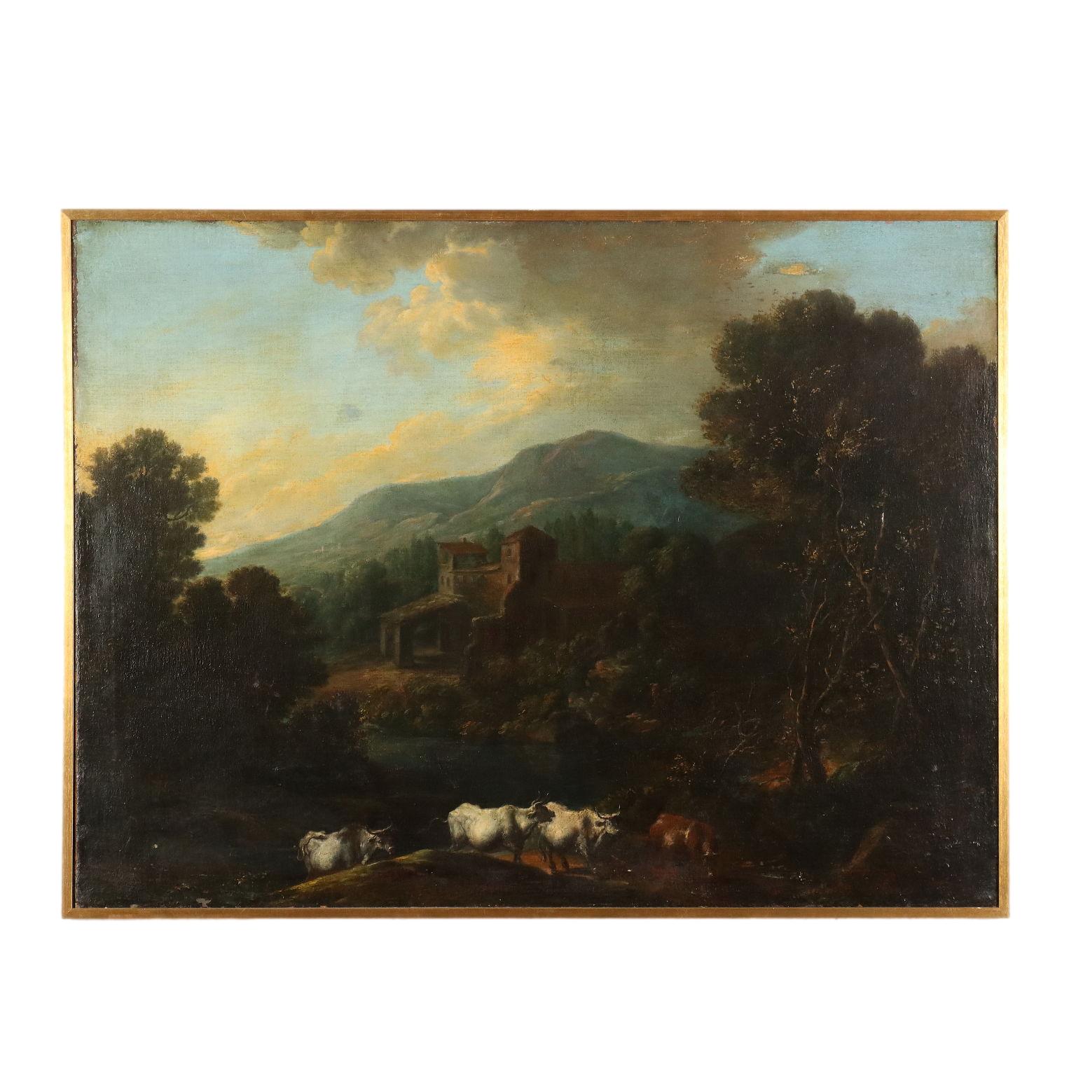 Unknown Landscape Painting - Landscape painting with herdsmen