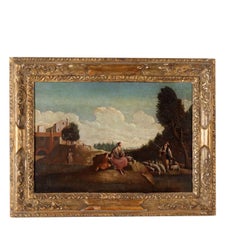 Peinture de paysage avec scène pastorale, XVIIIe siècle