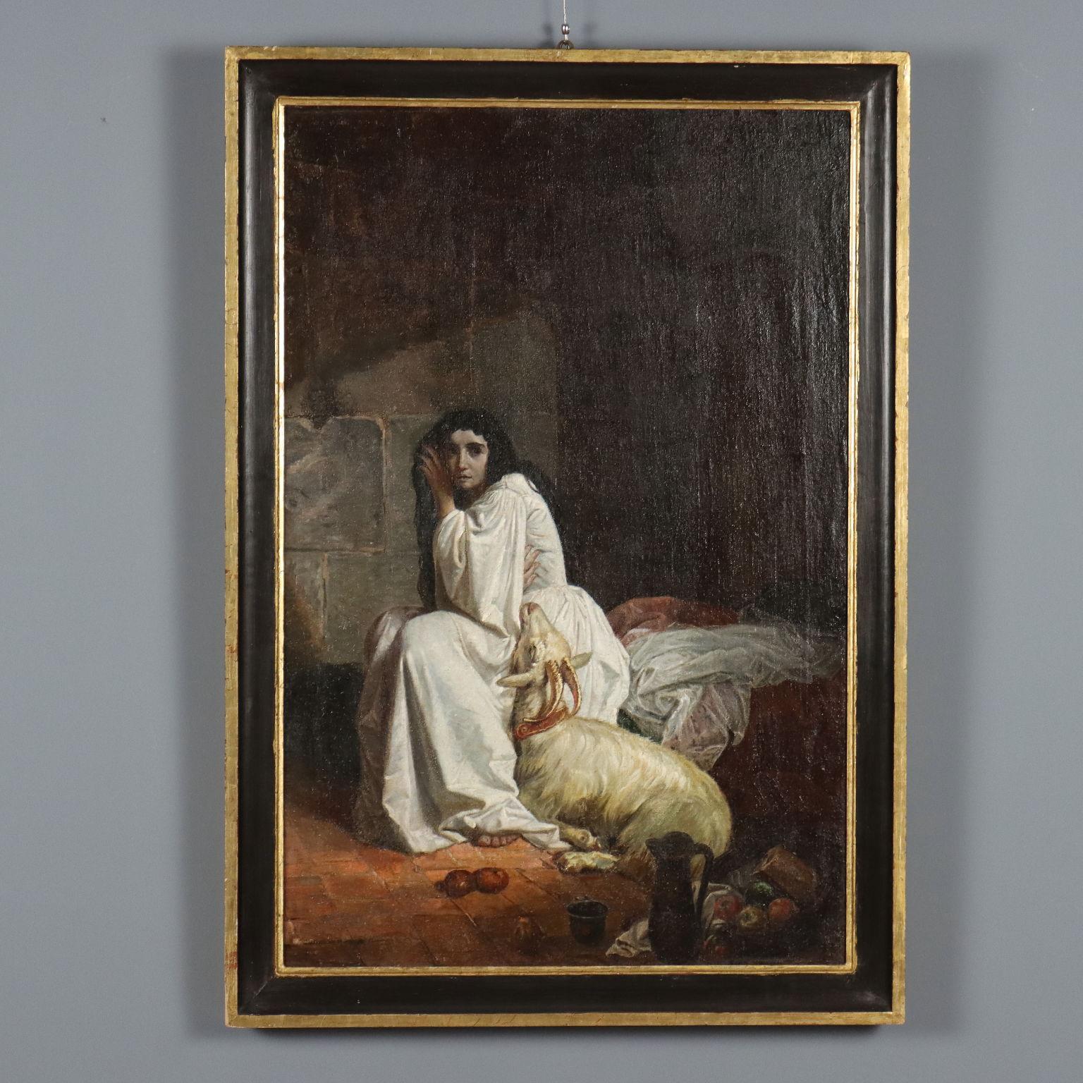 Figurative Painting di Unknown - Dipinto "Esmeralda nella Torre di Notre-Dame XIX secolo