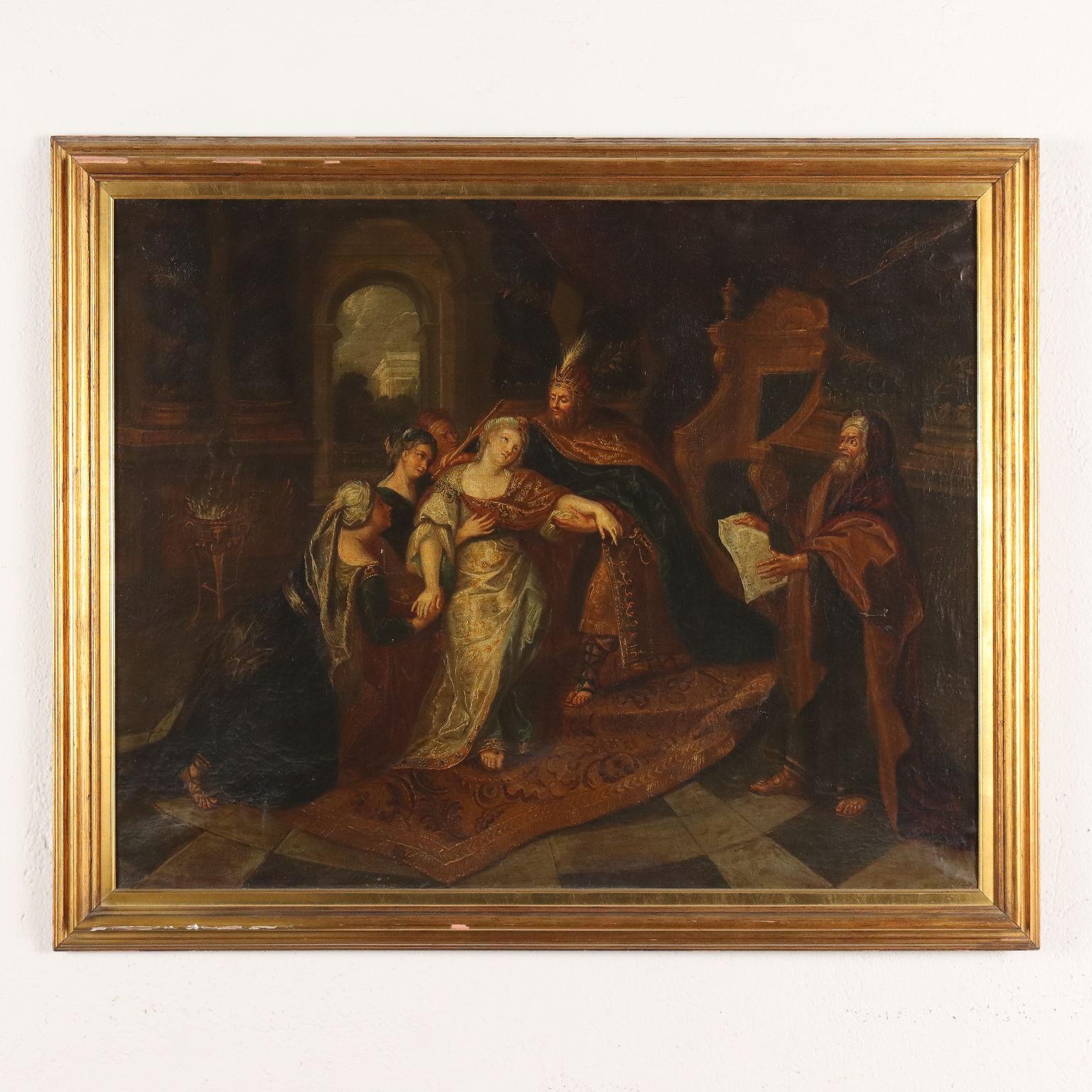 Unknown Figurative Painting - Dipinto Ester al Cospetto di Assuero, fine XVIII secolo