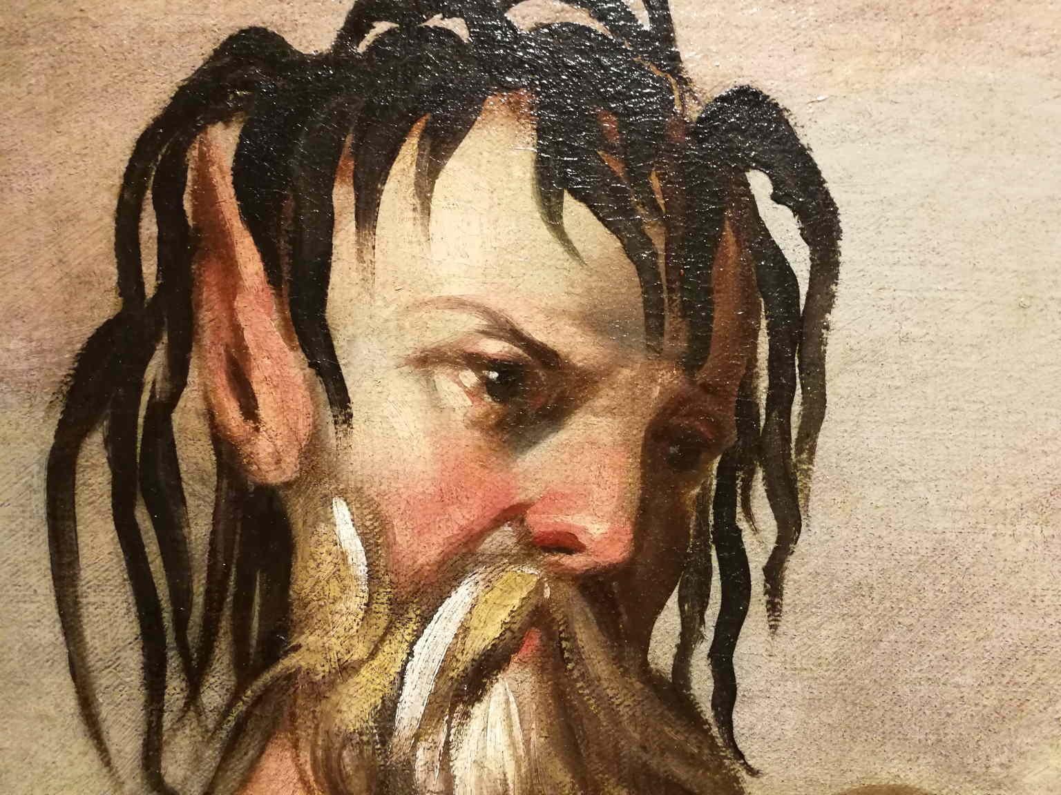Il dipinto (olio su tela 39.3x55.1; 46x61.8 in. con cornice) rappresenta un baccanale: alla sinistra vediamo una figura che, dal dettaglio della zampa sembra essere un satiro, intenta ad alzare una ciotola antesignana dei tastevin mentre al centro
