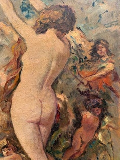 Dipinto figurativo mitologico nudo femminile toscano del XX secolo.