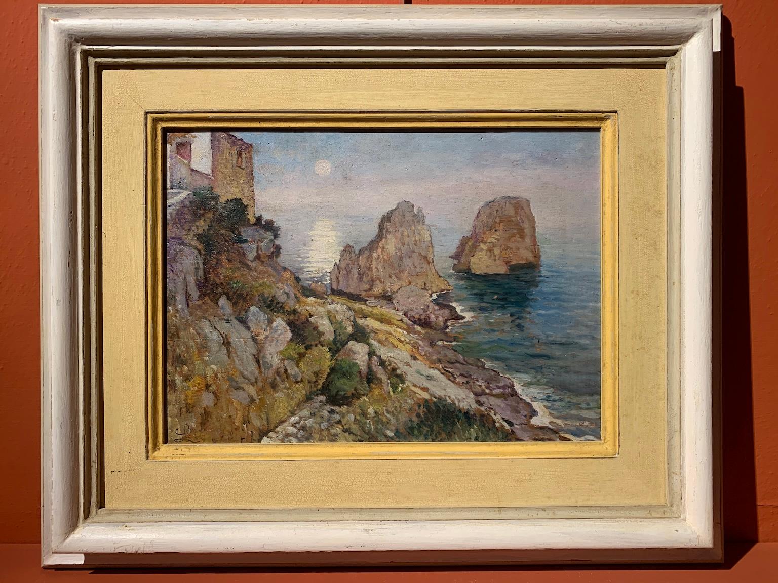 Dipinto figurativo paesaggio marino macchiaiolo del XX secolo. - Painting di Unknown