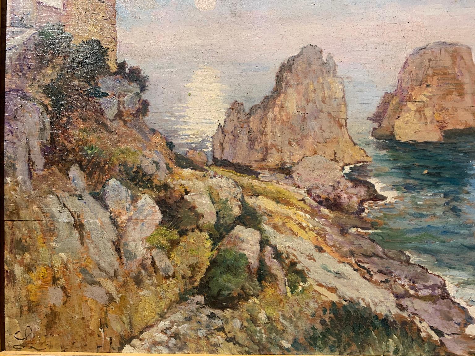 Dipinto figurativo paesaggio marino macchiaiolo del XX secolo. - Painting Altro stile artistico di Unknown