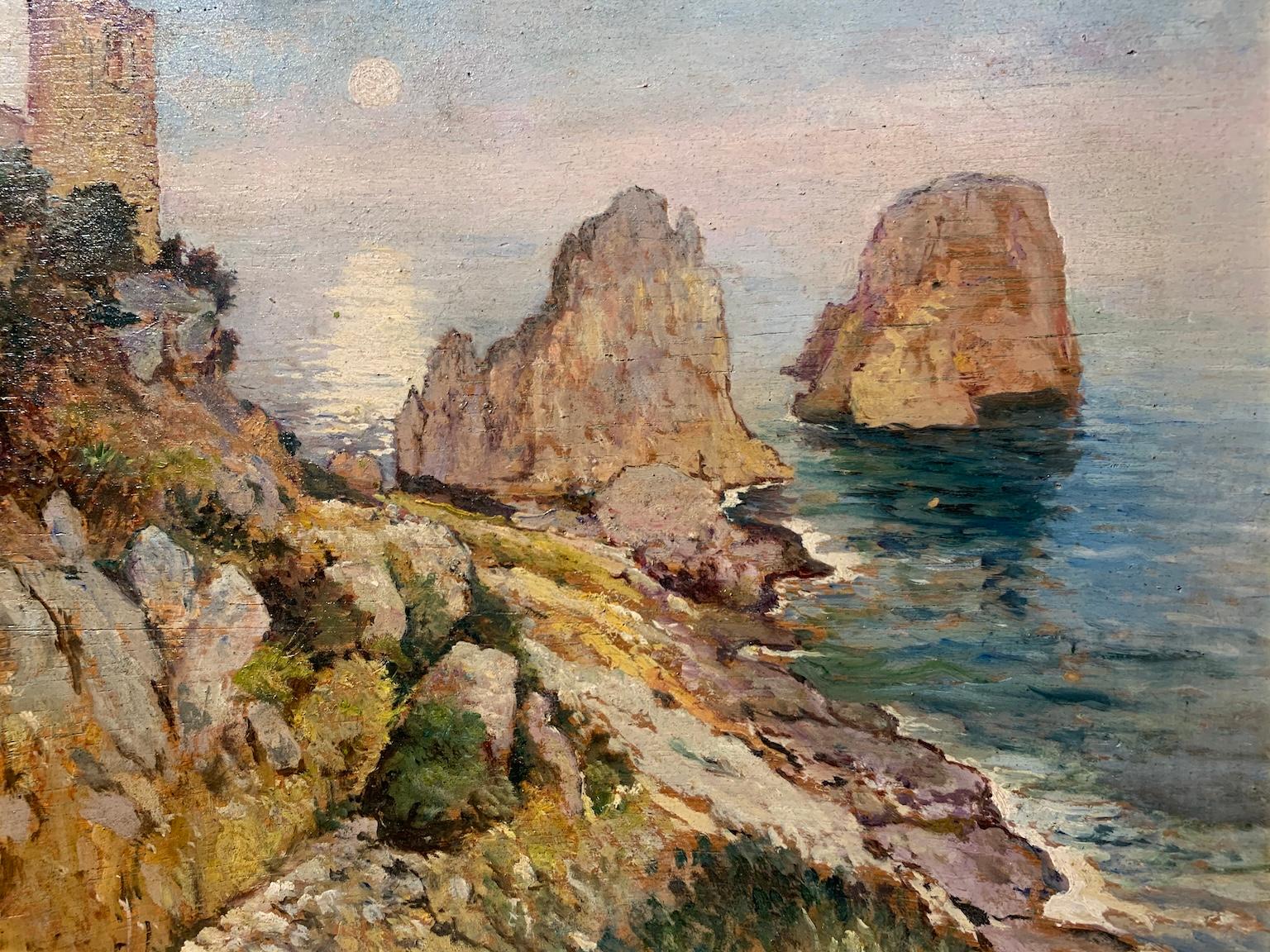 Dipinto figurativo paesaggio marino macchiaiolo del XX secolo. - Landscape Painting Brown di Unknown