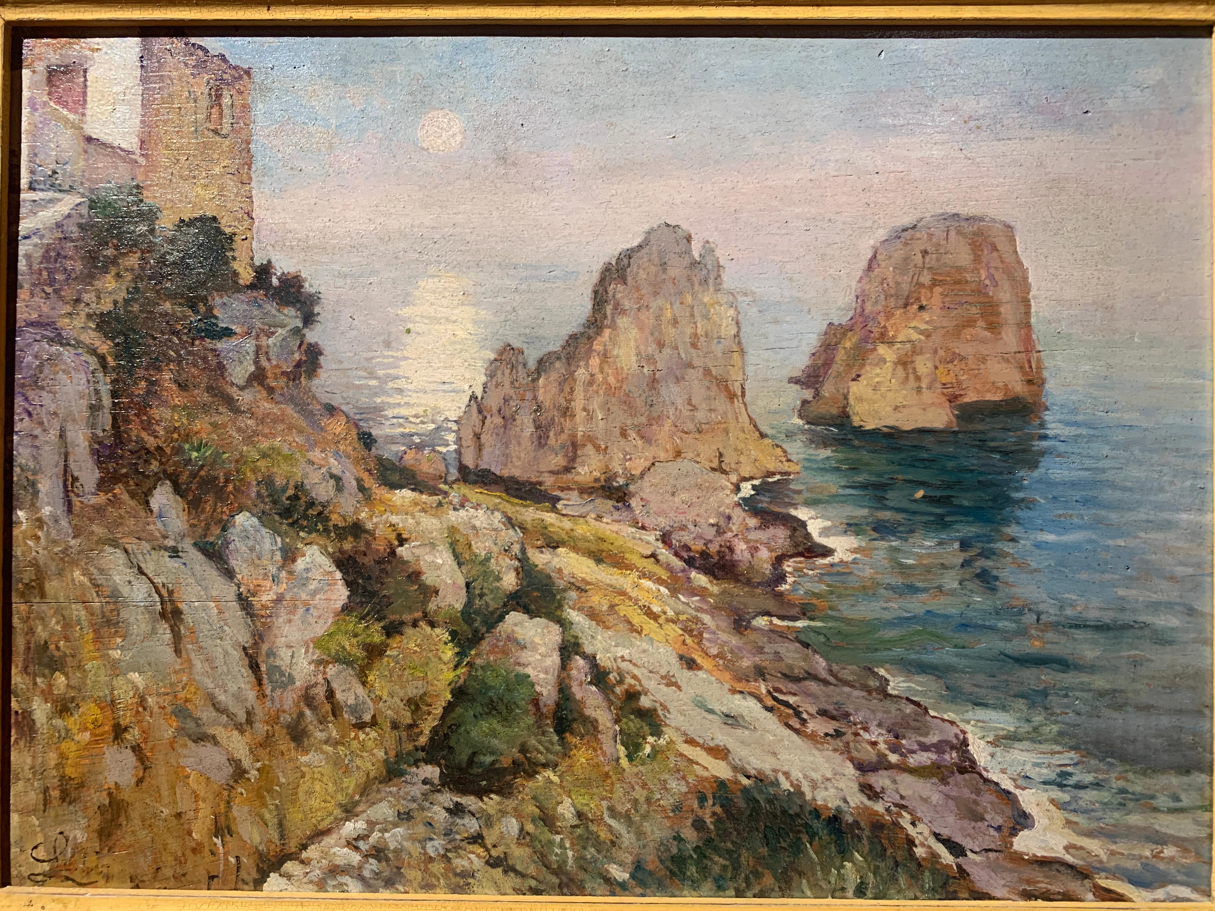 Dipinto figurativo paesaggio marino macchiaiolo del XX secolo. in vendita 1