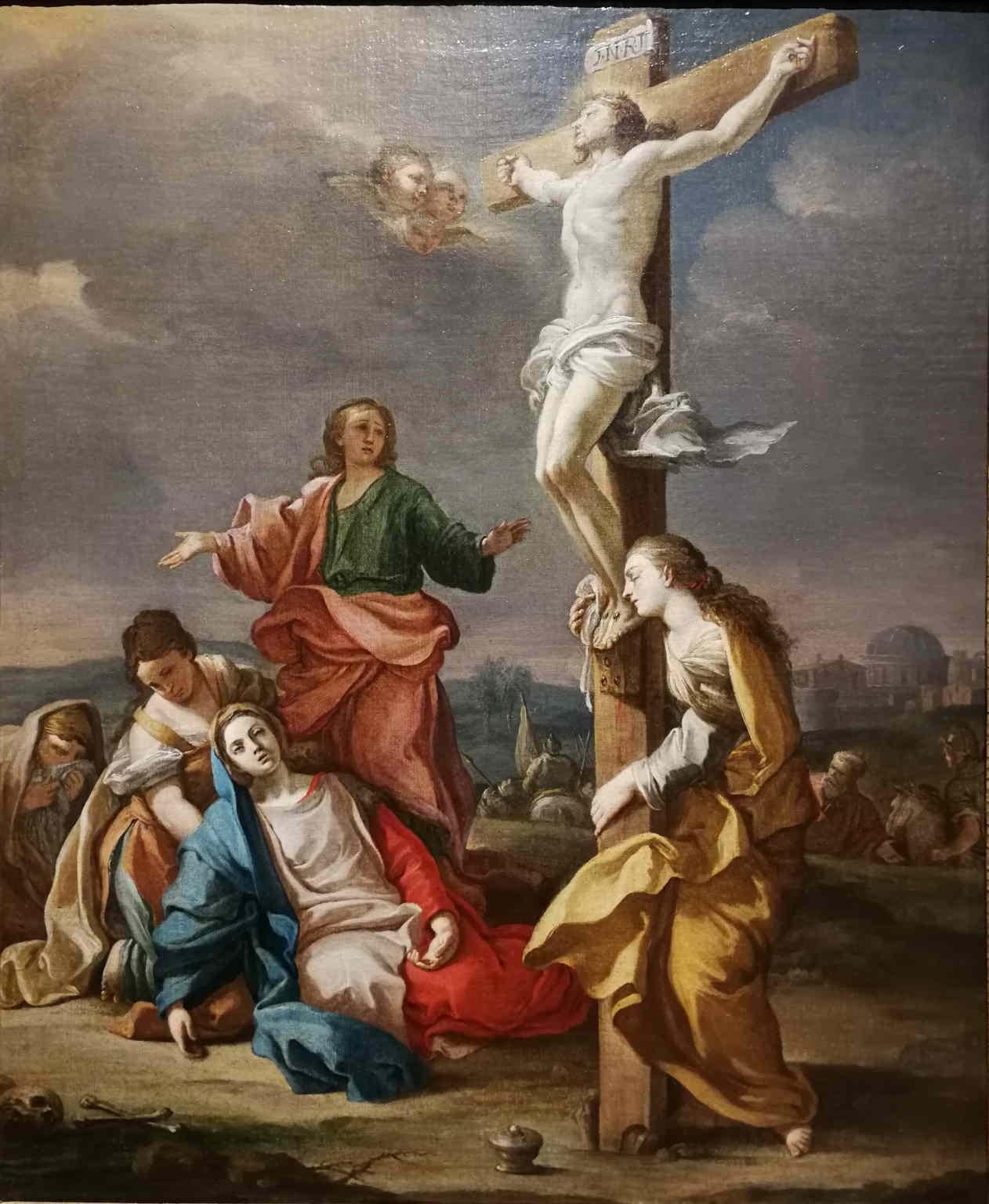 Figurative Painting de Unknown - Dipinto figurativo religioso rococó di scuola napoletana del Settecento