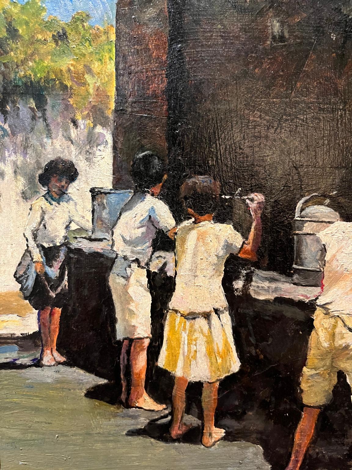 Tuscan figurative painting 20th century Macchiaioli style genre scene - Realist Painting by Unknown