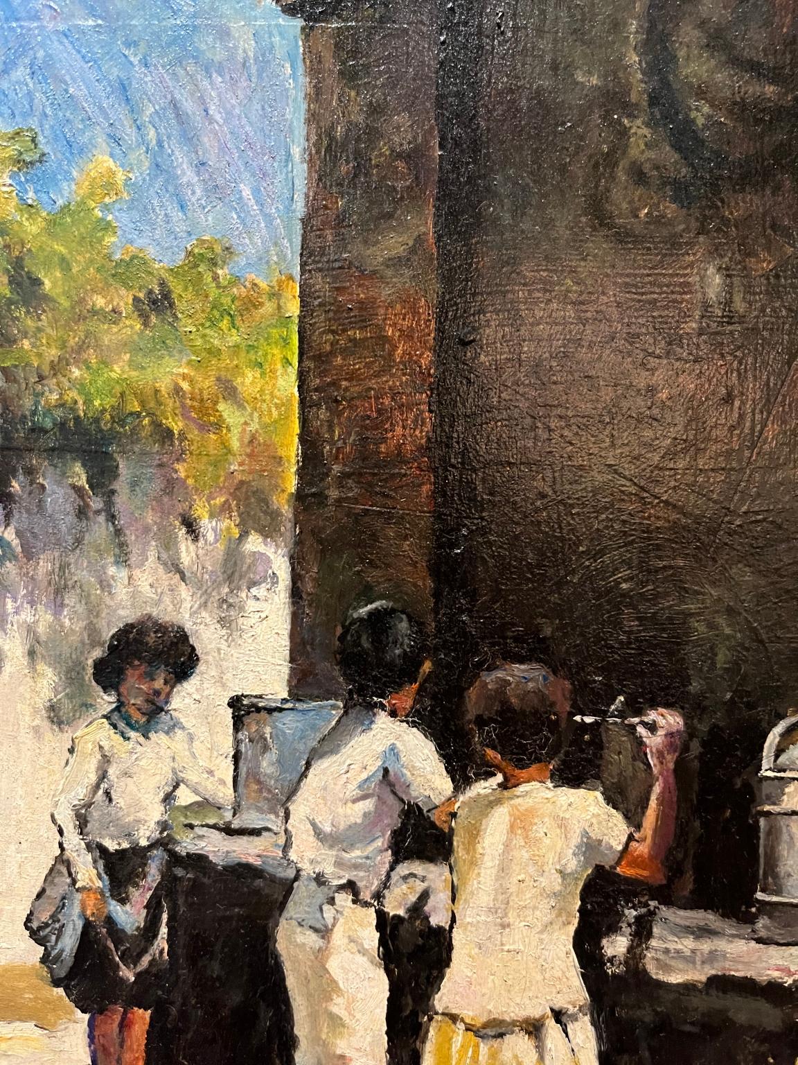 Tuscan figurative painting 20th century Macchiaioli style genre scene For Sale 1