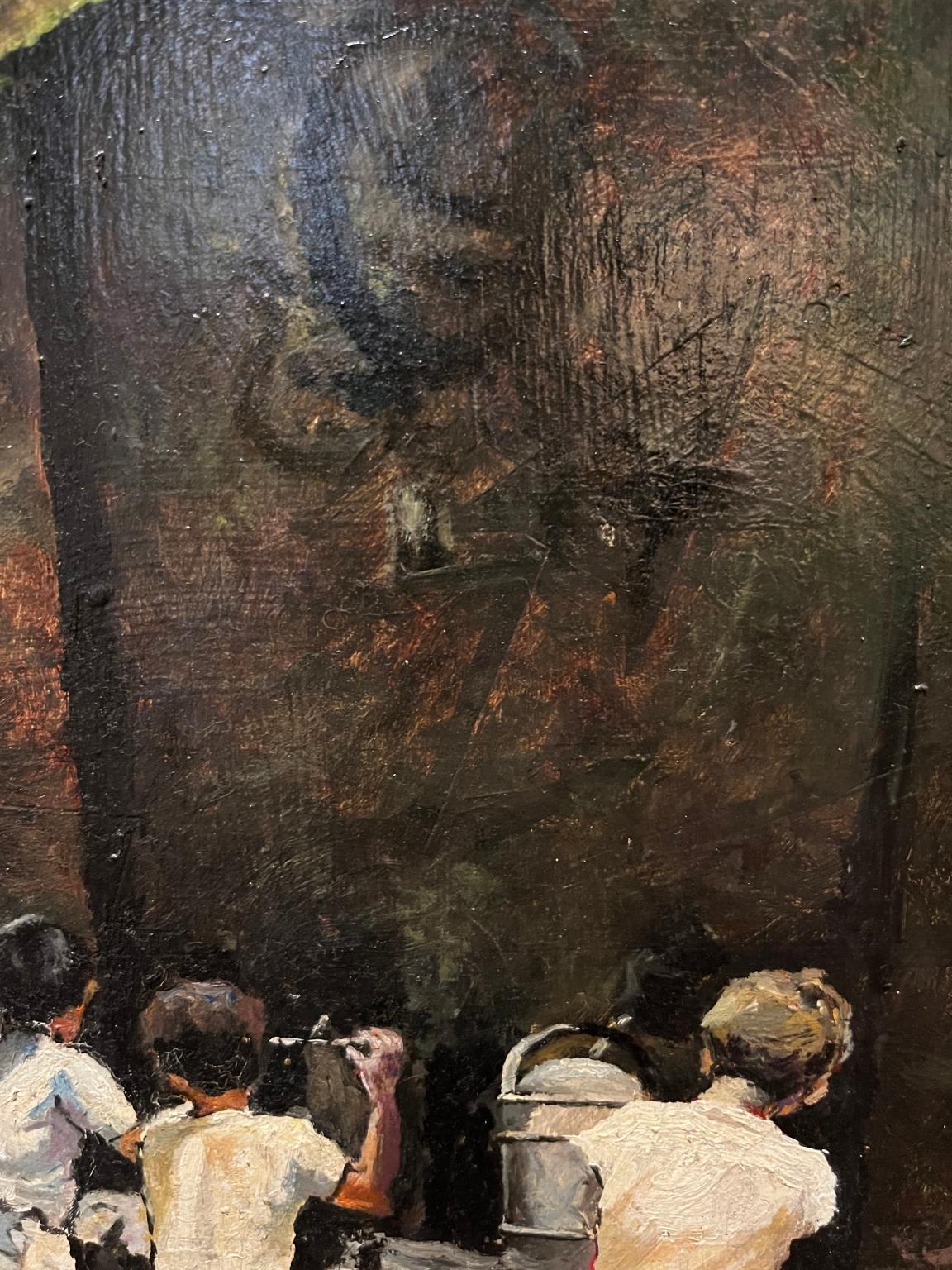 Tuscan figurative painting 20th century Macchiaioli style genre scene For Sale 2