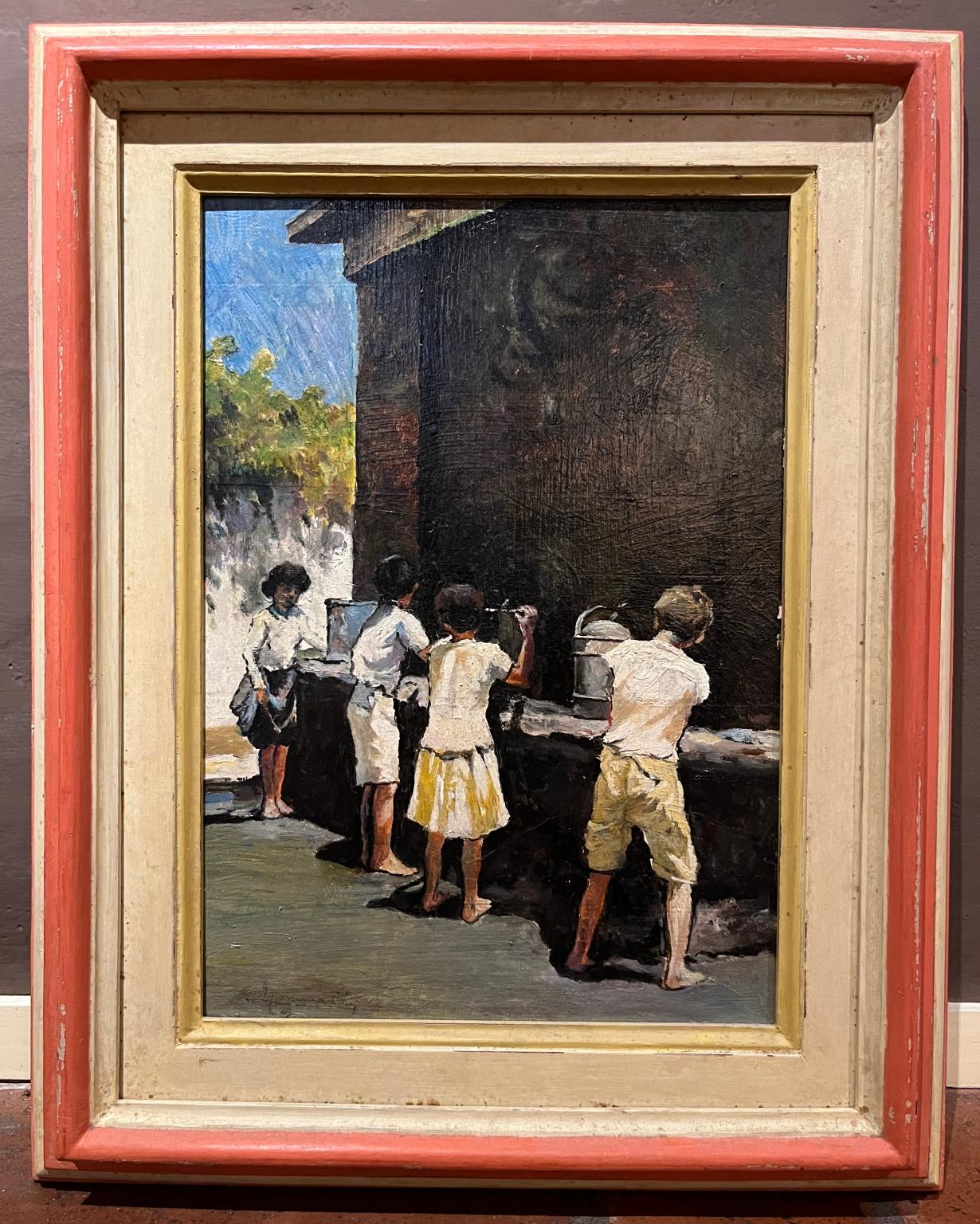 Dipinto figurativo toscano scena di genere stile macchiaiolo del XX secolo
