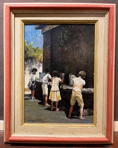 Dipinto figurativo toscano scena di genere stile macchiaiolo del XX secolo