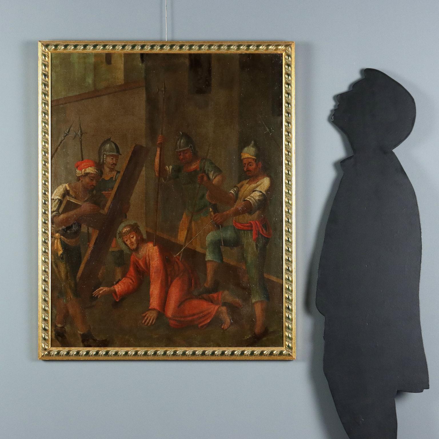 Peinture Jésus tombe pendant le chemin de croix 17-18e siècle - Painting de Unknown