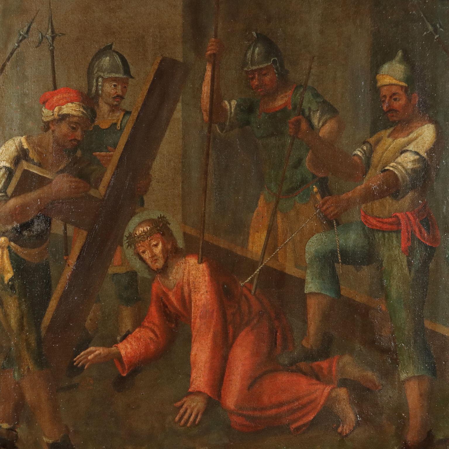 Peinture Jésus tombe pendant le chemin de croix 17-18e siècle - Autres styles artistiques Painting par Unknown