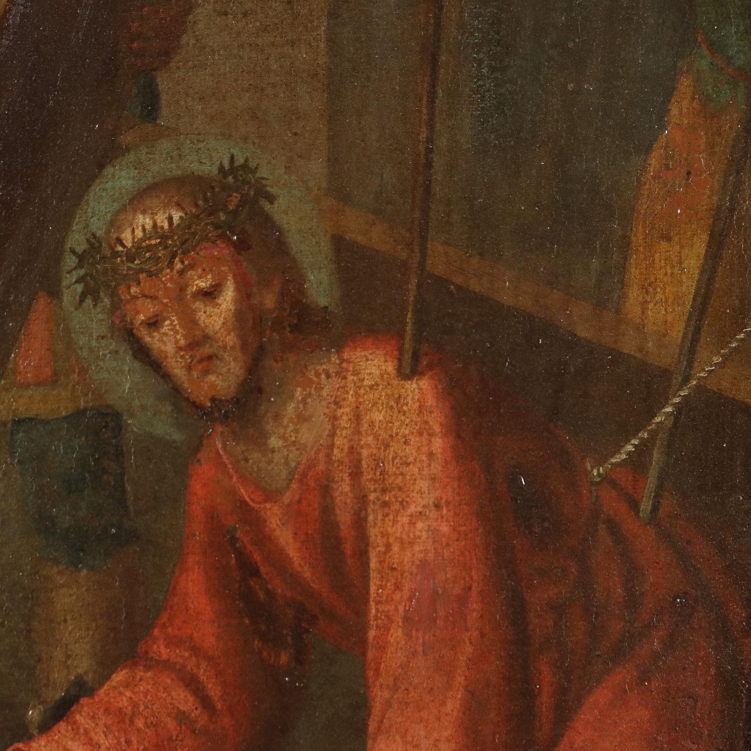 Peinture Jésus tombe pendant le chemin de croix 17-18e siècle - Brown Figurative Painting par Unknown