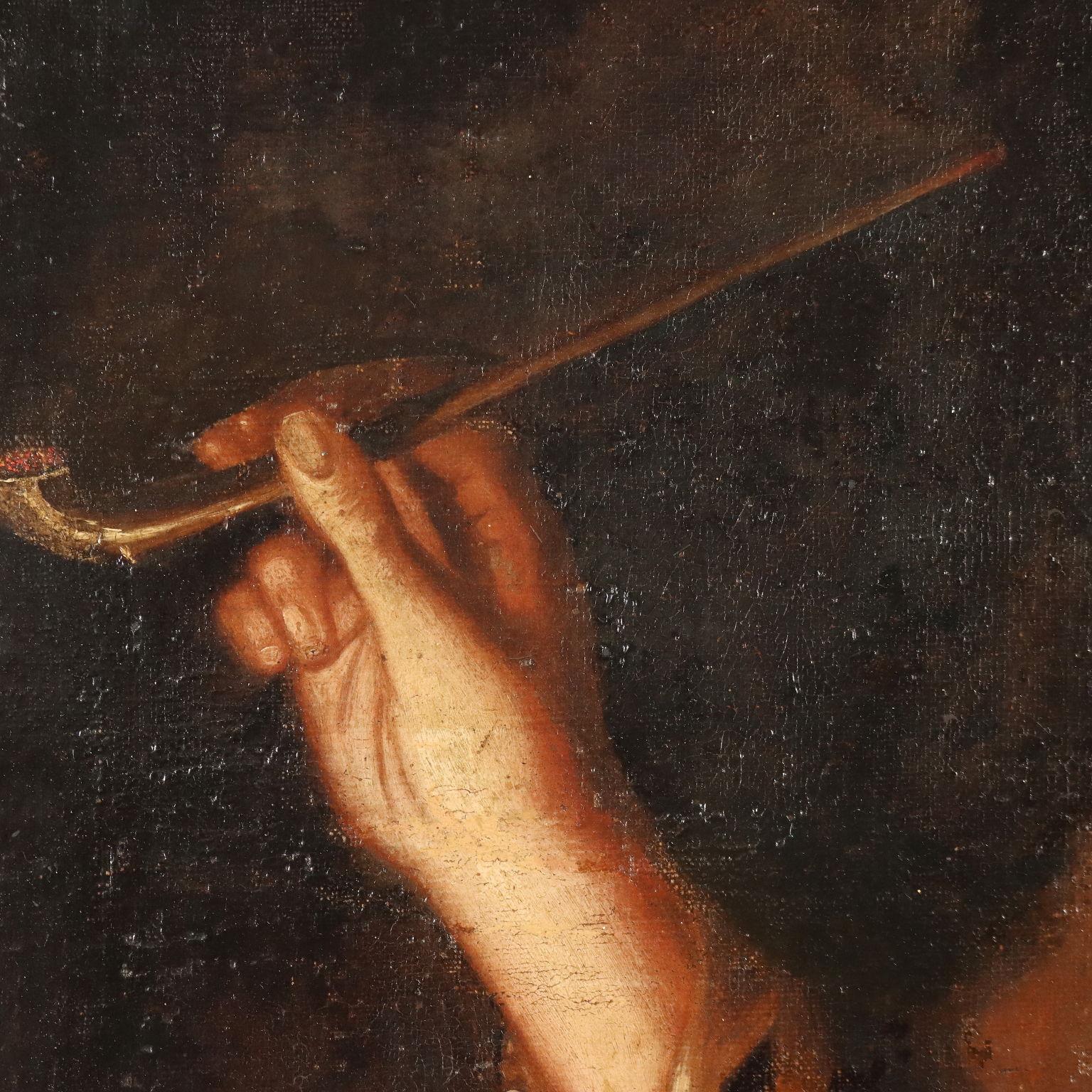 Painting Young man lighting a pipe 18th century For Sale 3