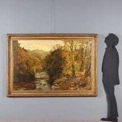 Gran cuadro de paisaje boscoso del siglo XIX