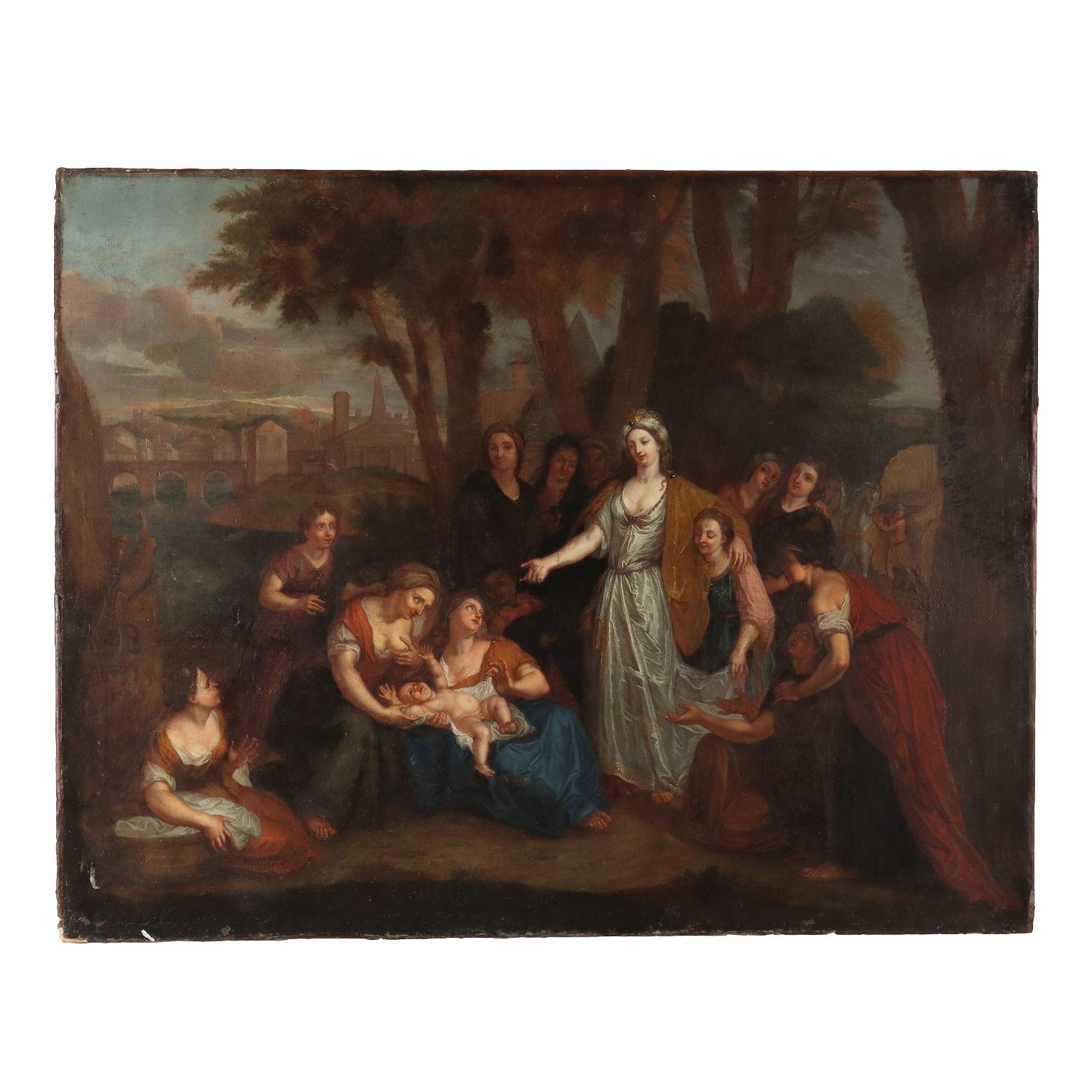 Unknown Figurative Painting - Painting The Finding of Moses 18th century