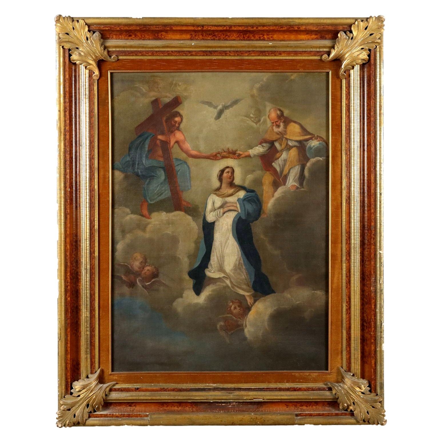 Figurative Painting di Unknown - Dipinto Incoronazione della Vergine XVII secolo