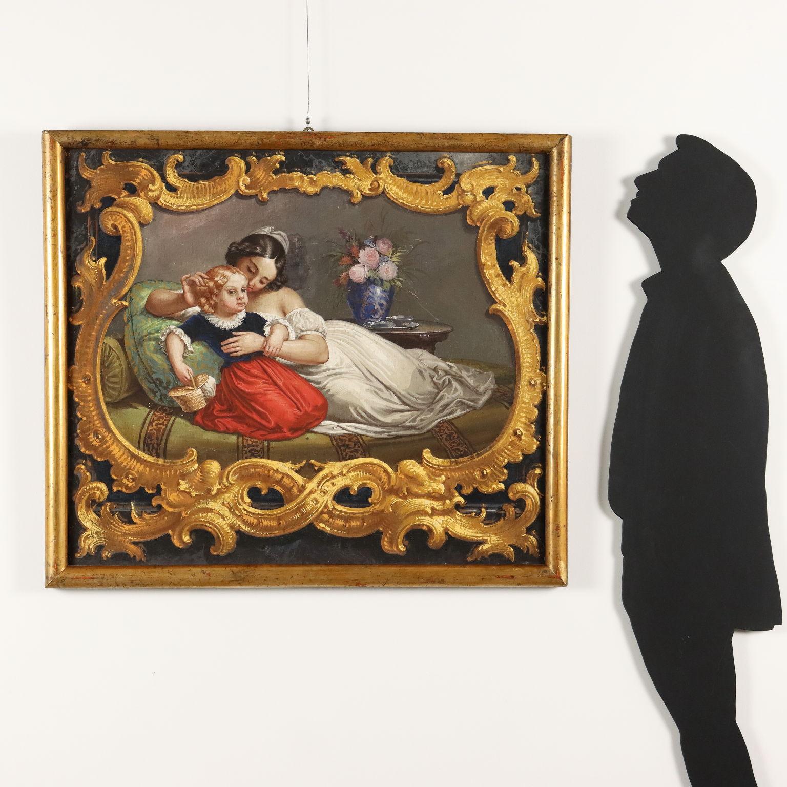 Dipinto Interno con Mamma e Figlia XIX secolo - Painting di Unknown