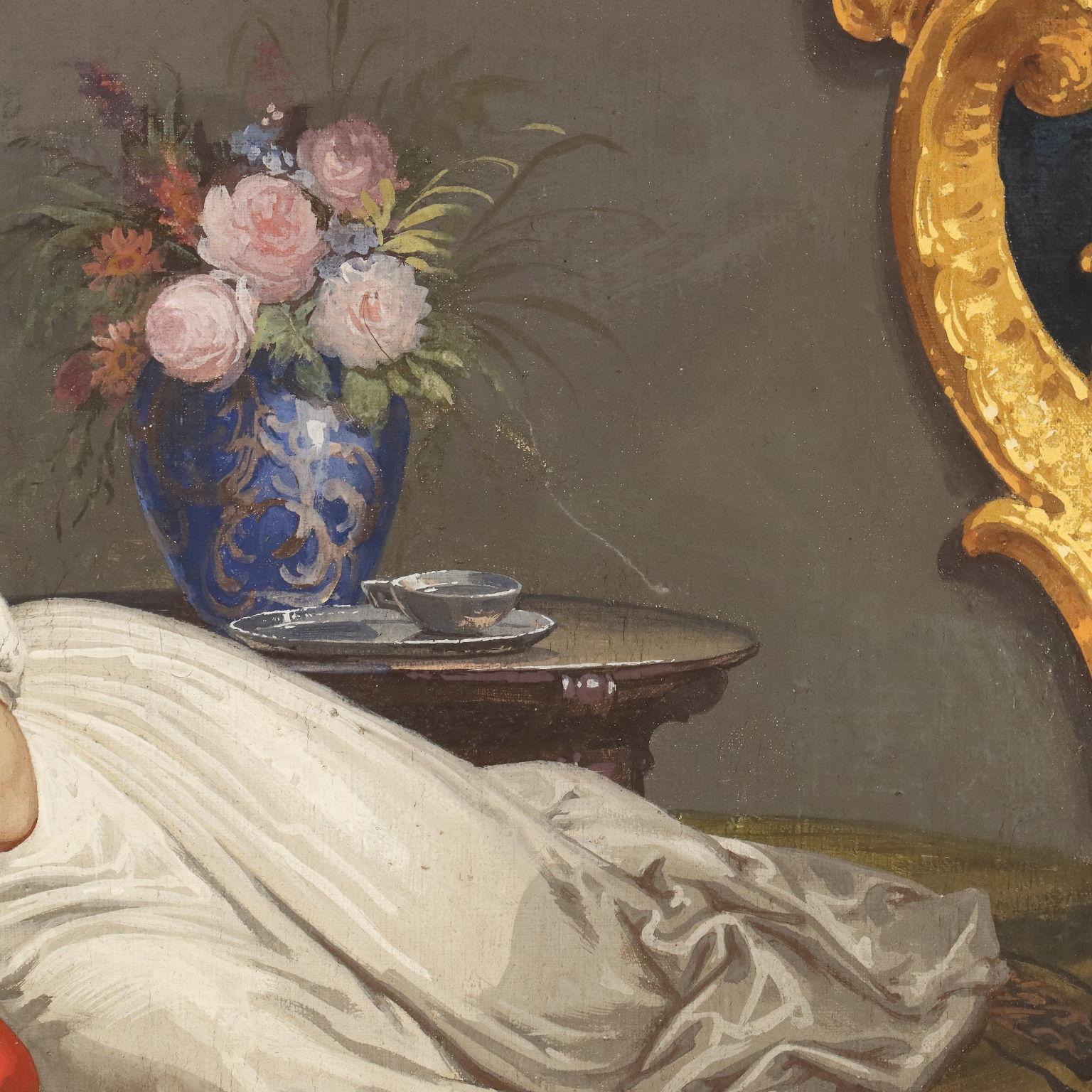 Dipinto Interno con Mamma e Figlia XIX secolo 1