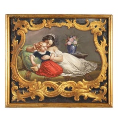 Dipinto Interno con Mamma e Figlia XIX secolo