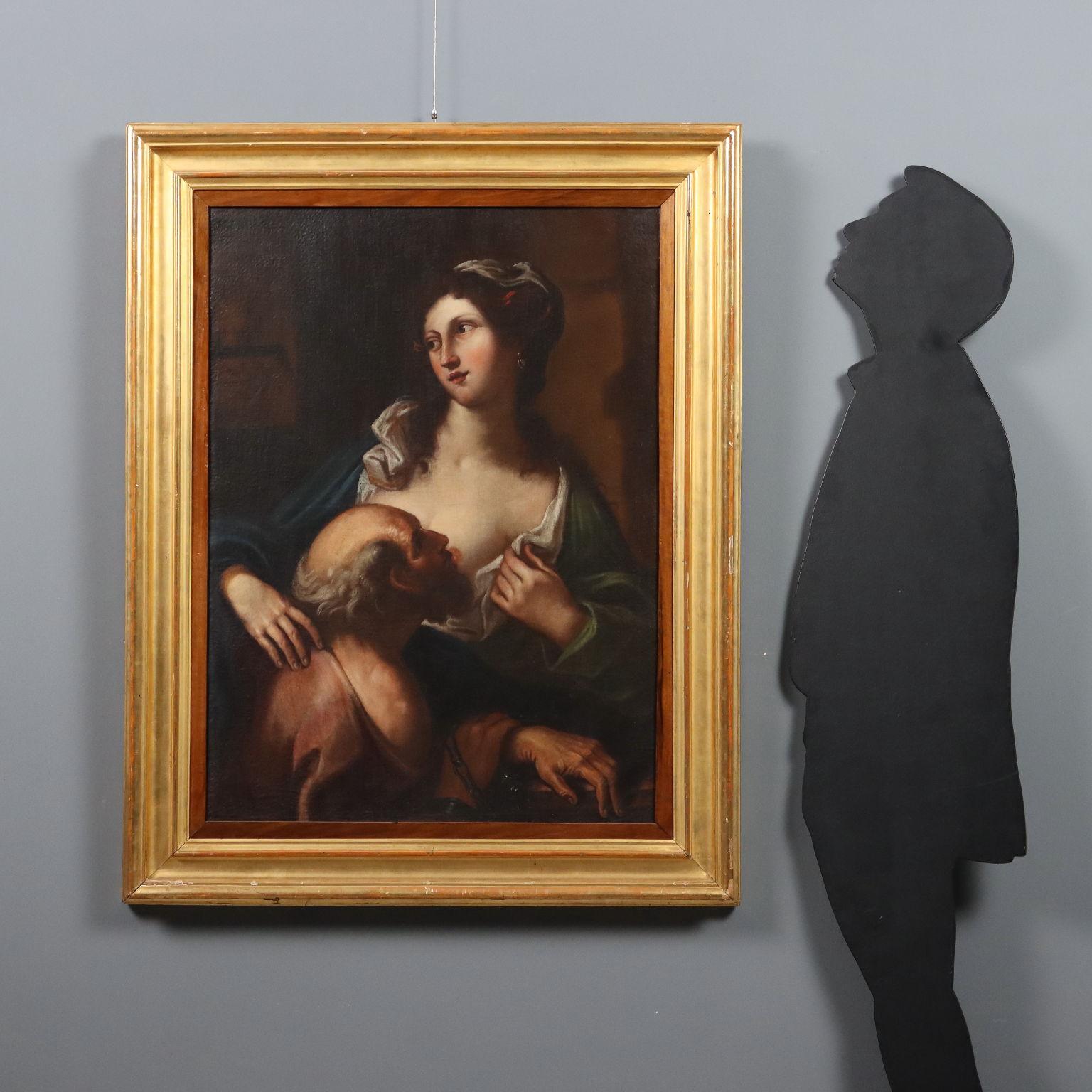 Peinture Charité romaine 17e siècle - Painting de Unknown
