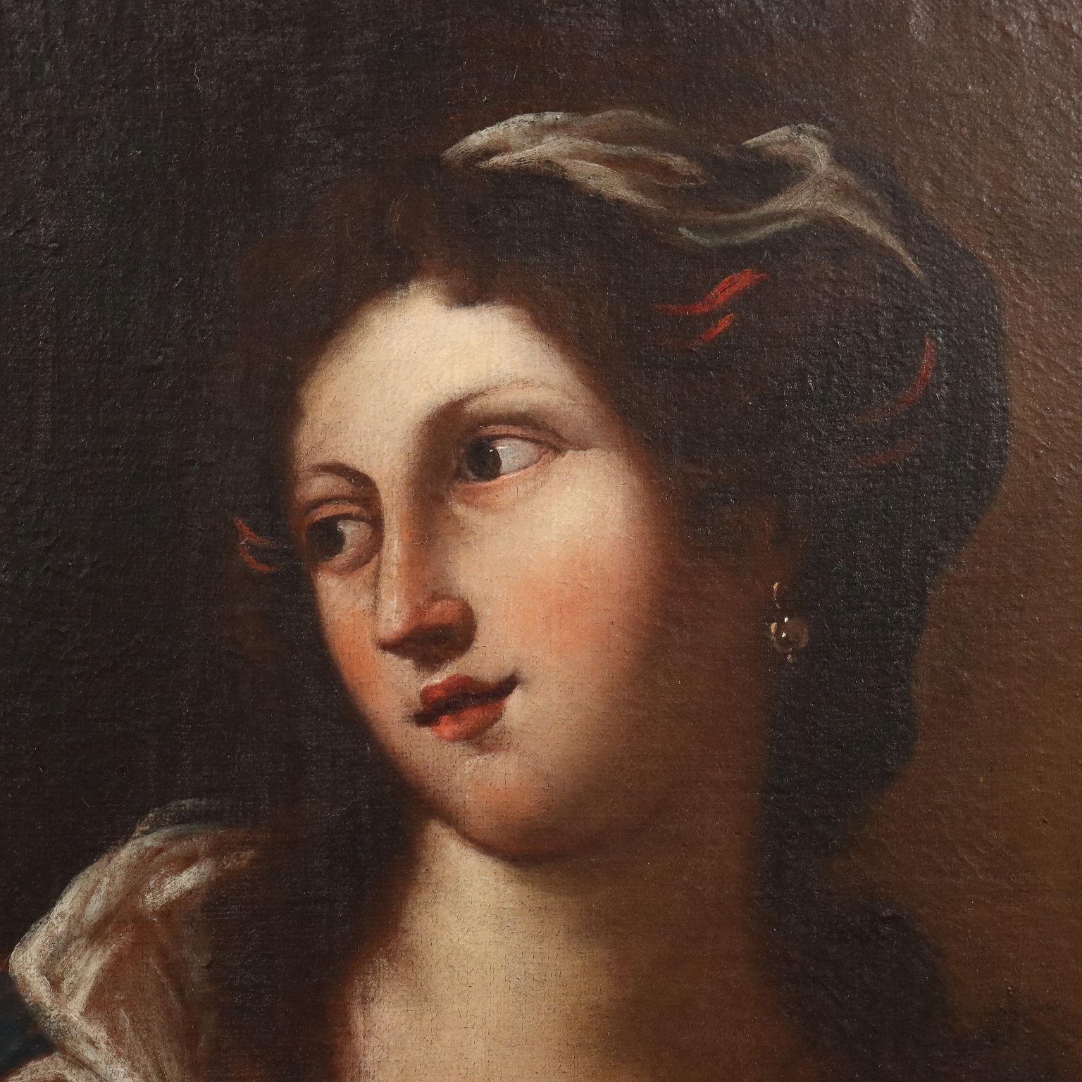 Peinture Charité romaine 17e siècle - Brown Figurative Painting par Unknown