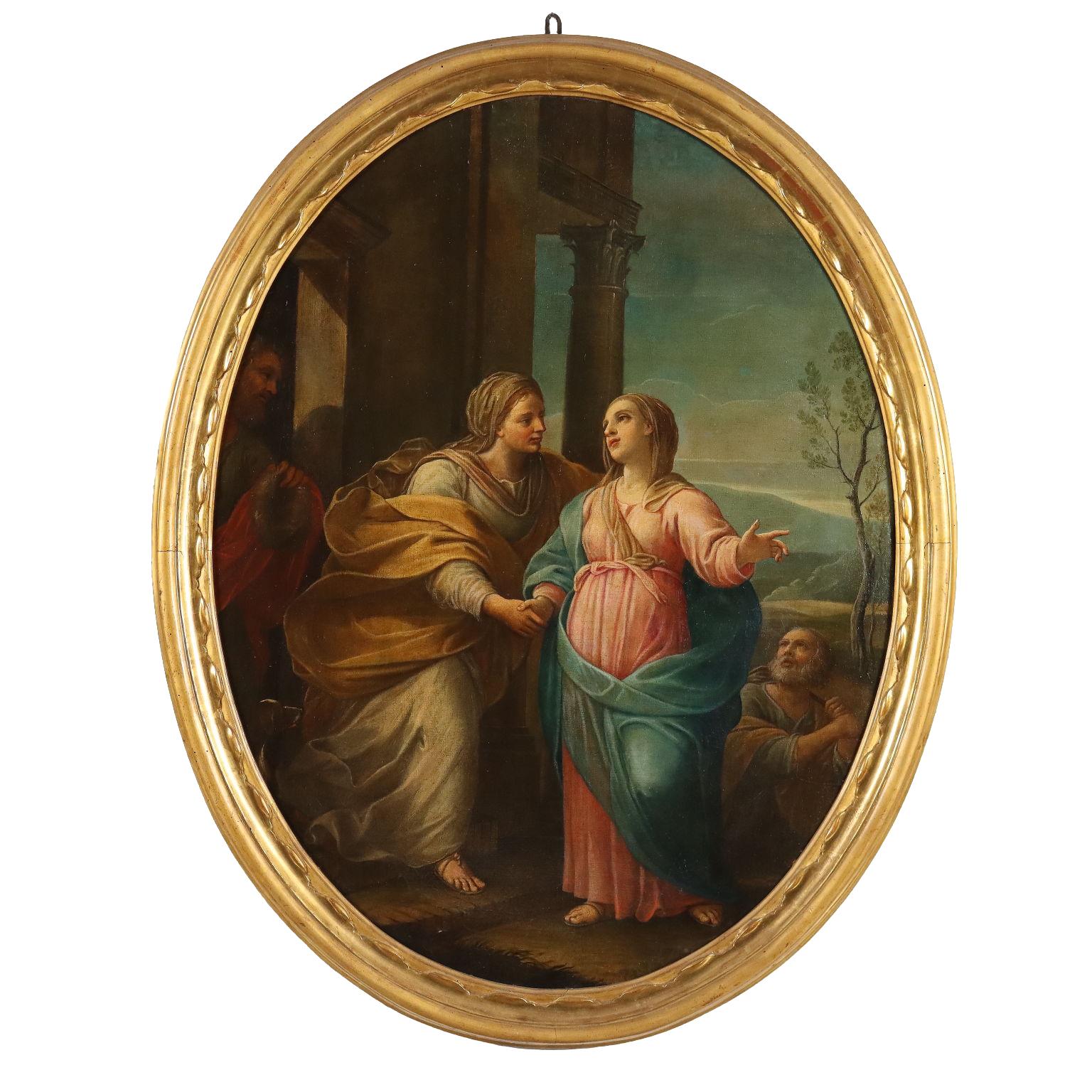 Unknown Figurative Painting – Dipinto La Visitazione di Maria fine 600 inizi 700