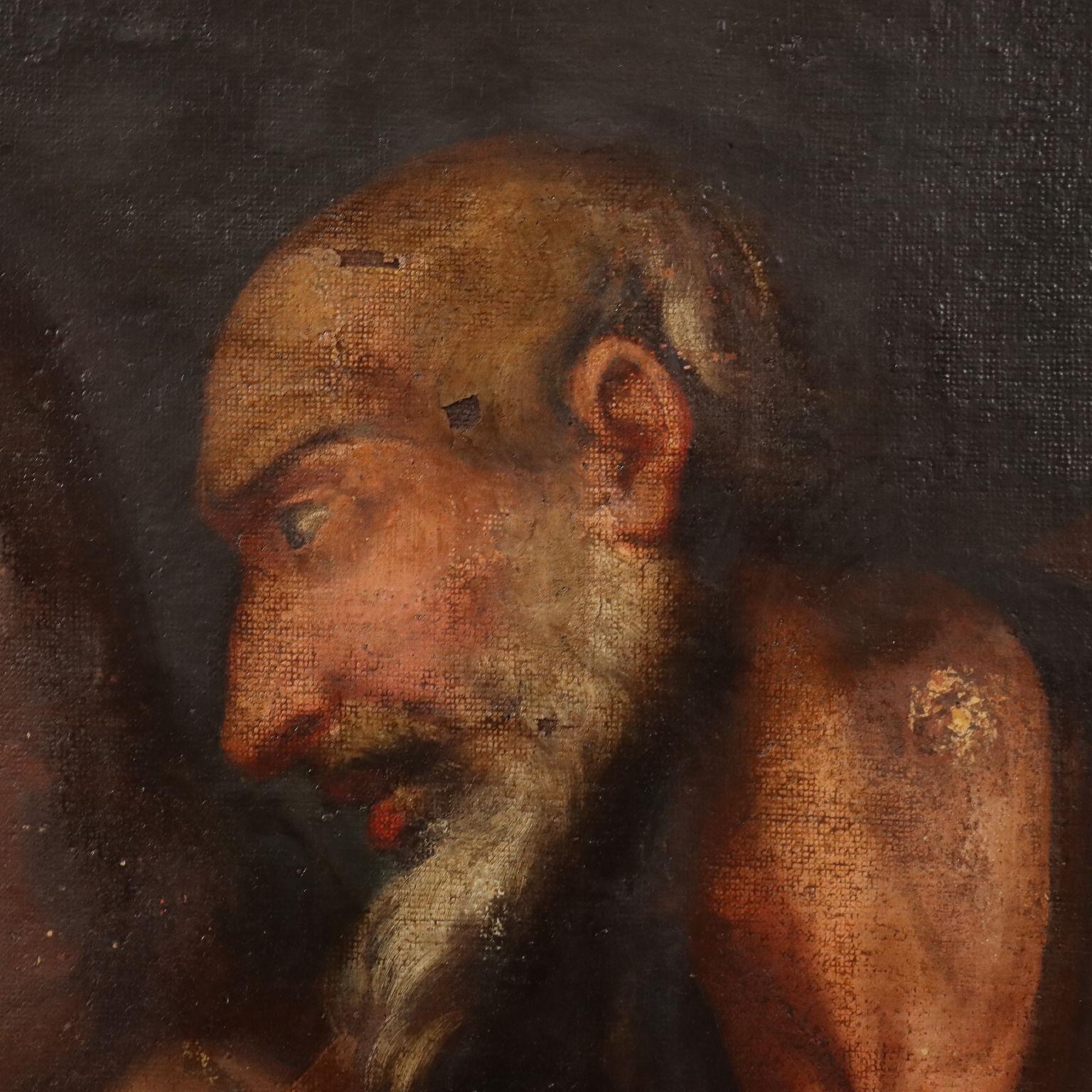 Öl auf Leinwand. Italienische Schule des 17. Jahrhunderts.
Die alttestamentarische Episode von Lot und seinen Töchtern ist Gegenstand zahlreicher bildlicher Darstellungen, die allerdings unterschiedliche Momente der Geschichte zeigen.
In diesem Fall