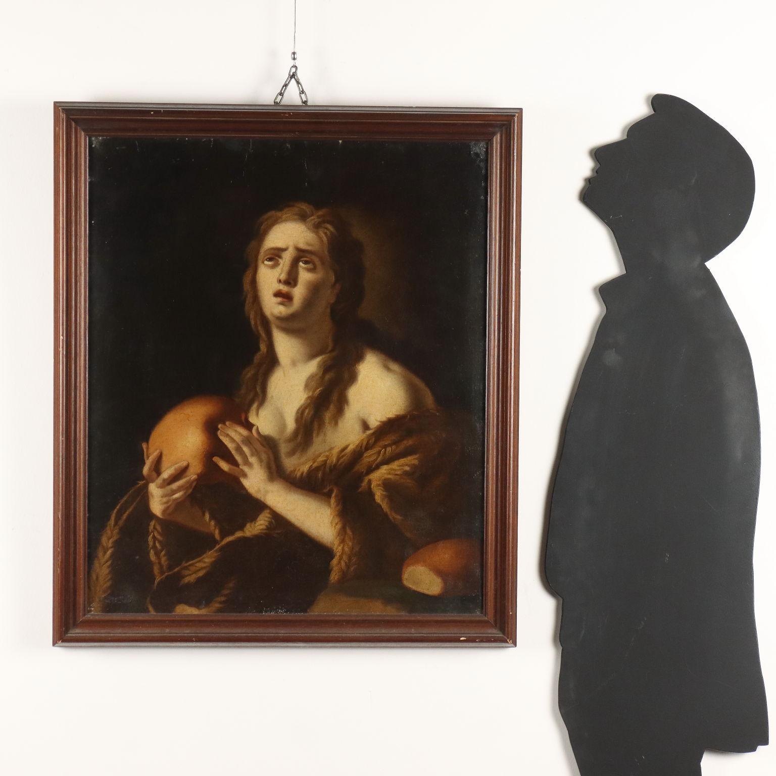 Painting Penitent Magdalene 17th century - Black Figurative Painting by Unknown