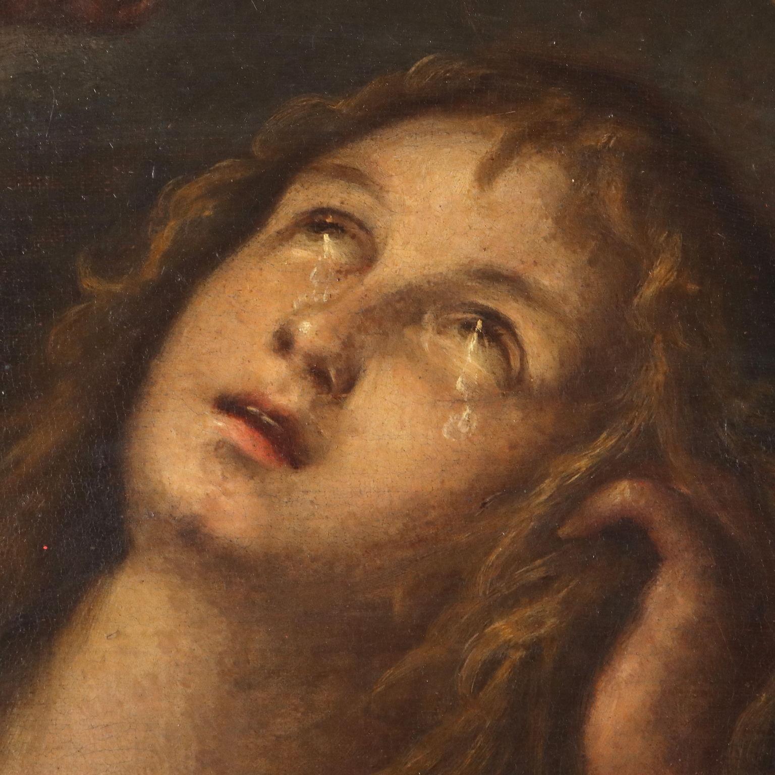 Gemälde Büßende Magdalena 17. Jahrhundert (Brown), Figurative Painting, von Unknown