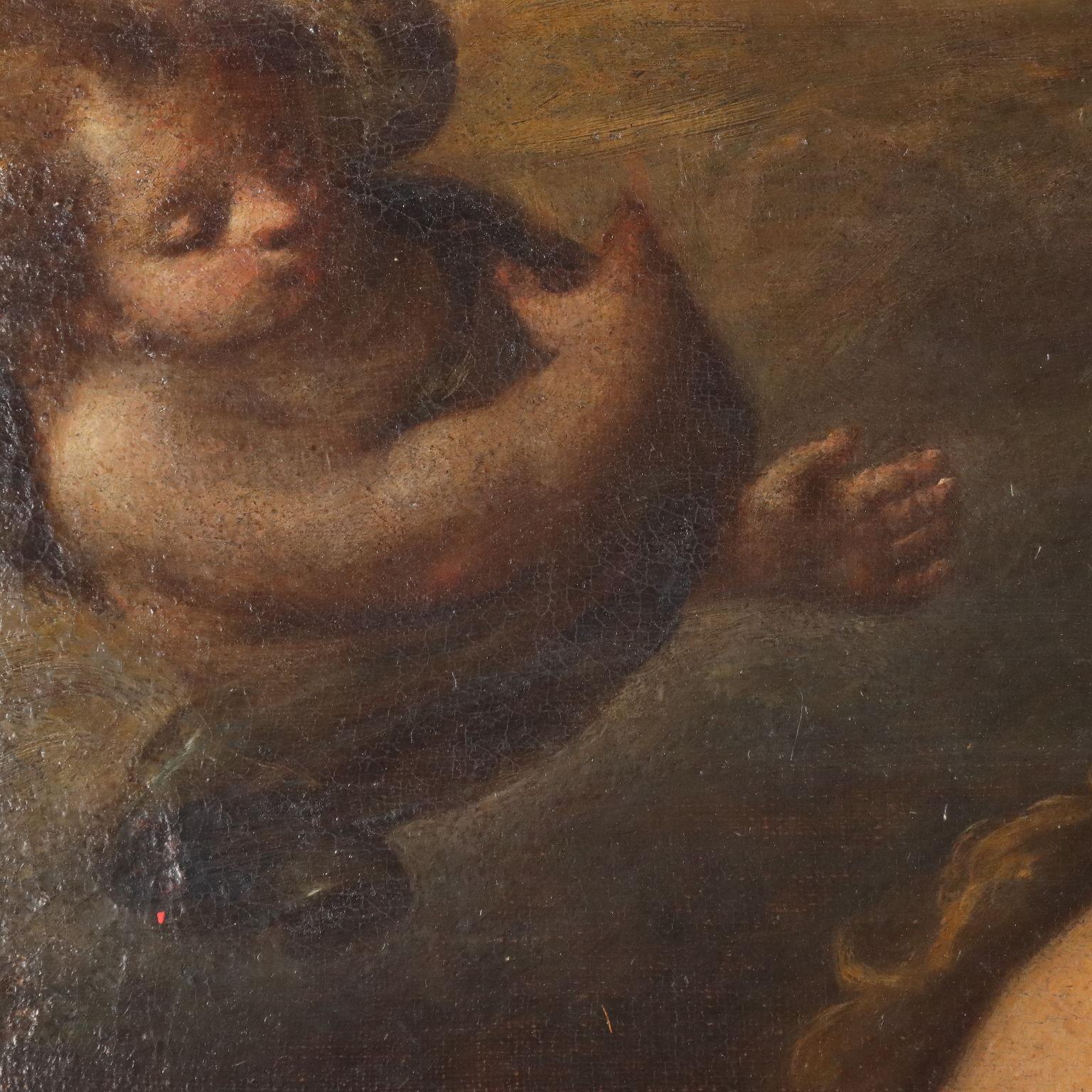 Öl auf Leinwand. Lombardische Schule des 17. Jahrhunderts.
Nach der klassischen Ikonographie wird die büßende Magdalena dargestellt  mit Tränen in den Augen, das Haar offen, ungekämmt, mit dem Salbgefäß, mit dem sie Jesus in der Episode des
