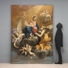 Peinture Madone à l'enfant et aux anges Huile sur toile. École émilienne du XVIIIe siècle