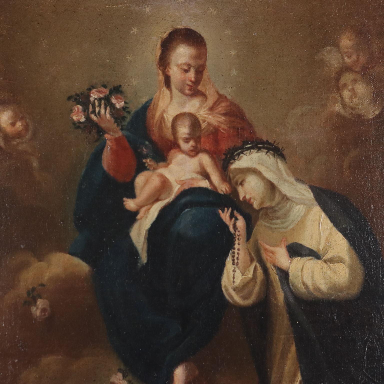 Dipinto Madonna con Bambino e Santa Caterina da Siena 1600s-1700s - Other Art Style Painting by Unknown