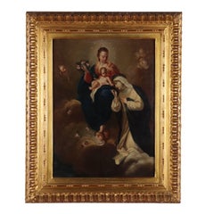 Antique Painted Madonna and Child with St. Catherine of Siena 1600s-1700s