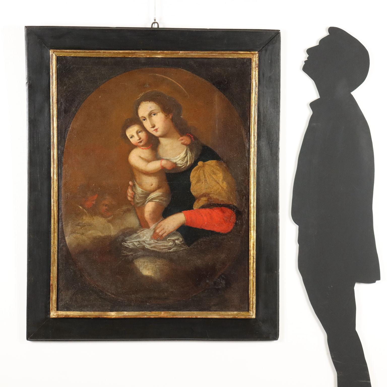 Dipinto Madonna con Bambino ed Angeli XVII-XVIII secolo - Painting di Unknown