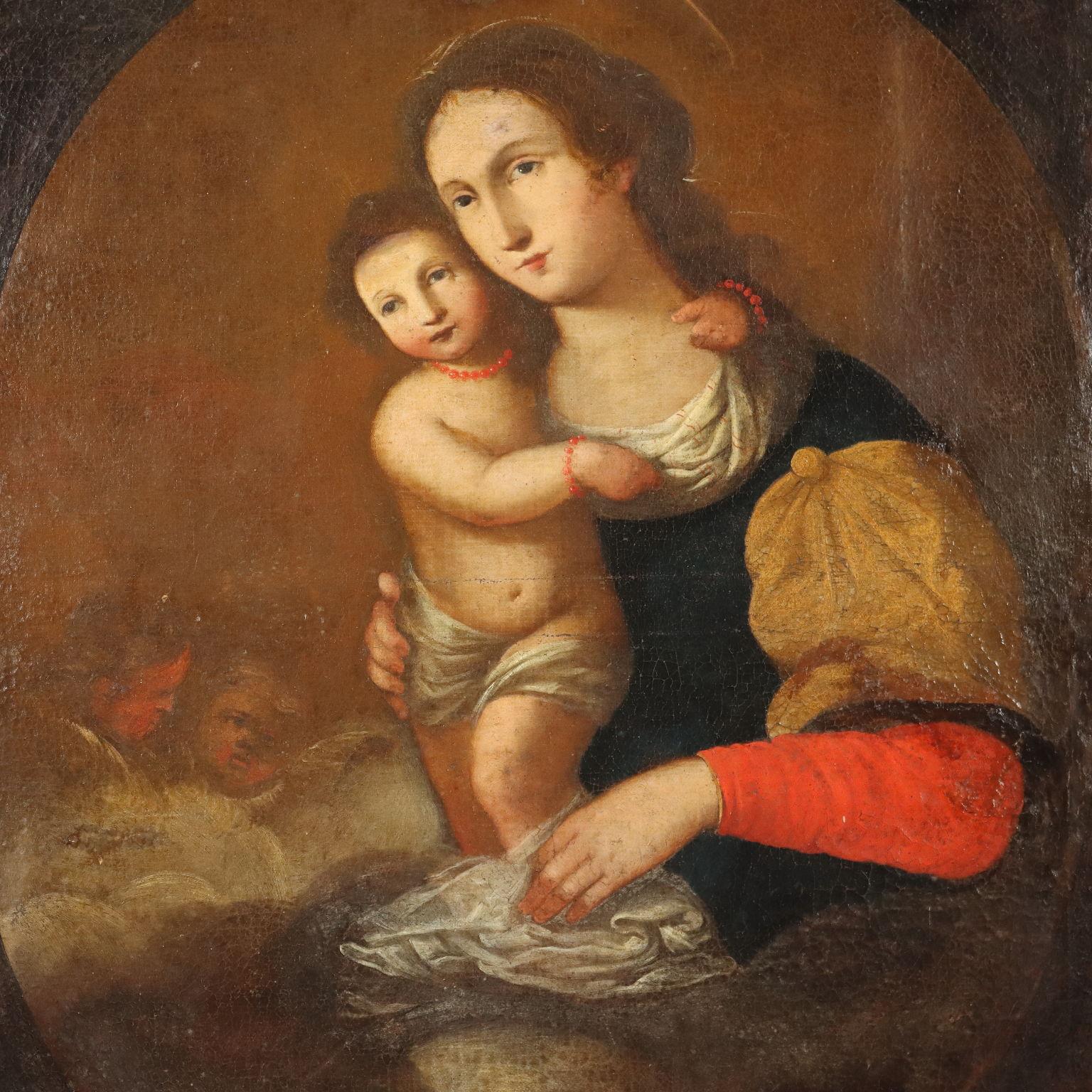 Dipinto Madonna con Bambino ed Angeli XVII-XVIII secolo - Painting Altro stile artistico di Unknown