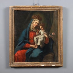 Pintura Virgen con el Niño Coronada Óleo sobre lienzo. Escuela italiana Siglo XVII